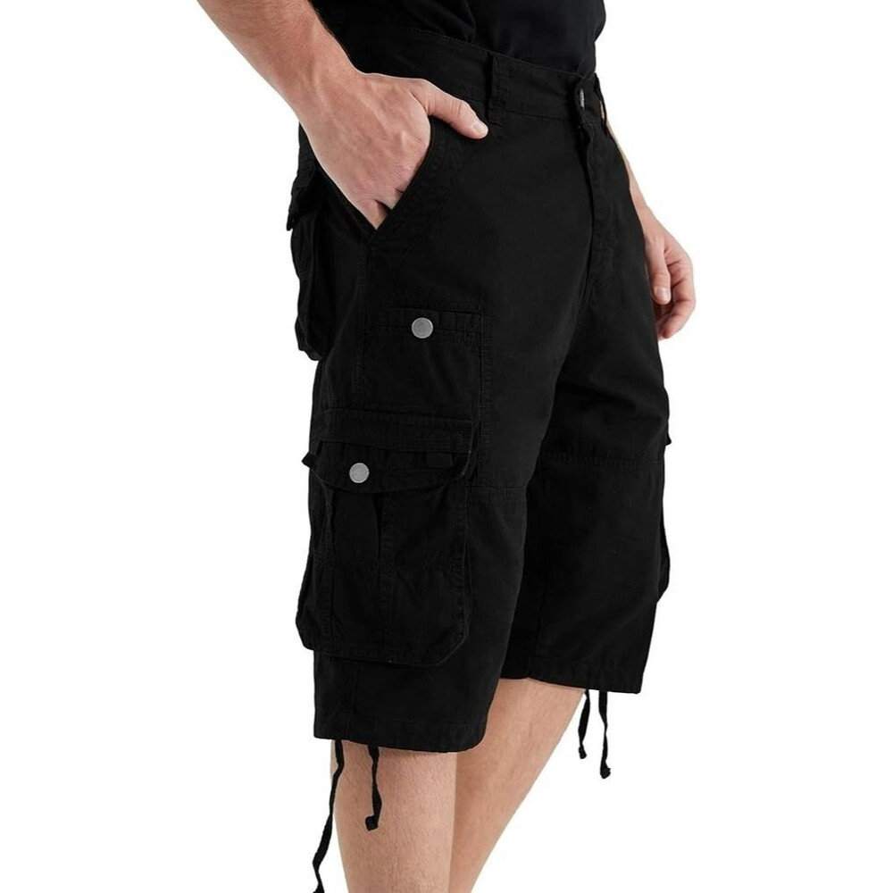 JAWERU Men's Cargo Shorts Size 44 Black Multi Pockets Knee Hiking Summer Shorts
